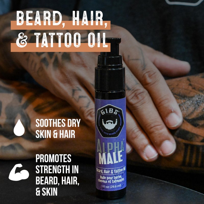 GIBS Alpha Male Beard, Hair & Tattoo Oil - Softens & Strengthens Beard Growth, Moisturizes Skin Made in USA 1 oz - Image 2